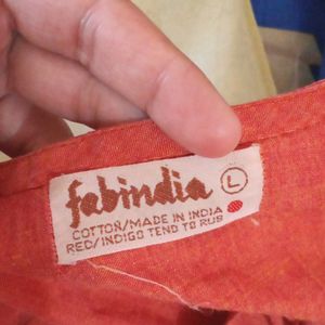 Orange Embroidered Fabindia Short Kurti