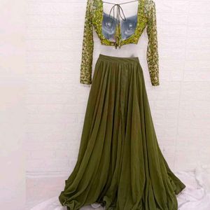 Threadwork Green Full sleeve Lehenga Choli