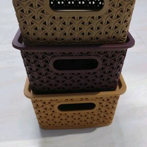 Pack Of 3 Multipurpose Storage Basket With Lid