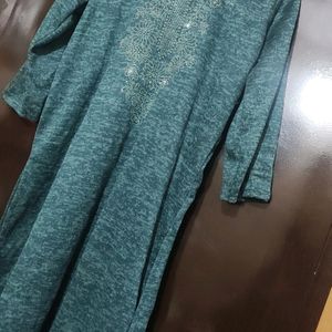 Sea Green Winter Kurta Plazo With Dupatta 42 Bust