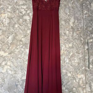 Maroon Lace Chiffon Gown