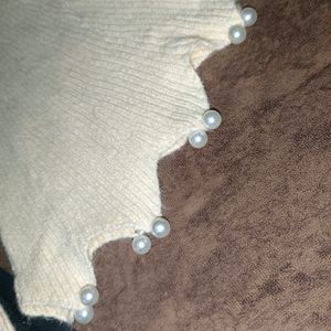 White Beads Detailing Winter Top