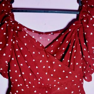 Beautiful Blood Red One Piece Frock With Small White Heart Perfect For Date Night 🥰(Perfect Small To Large Size)