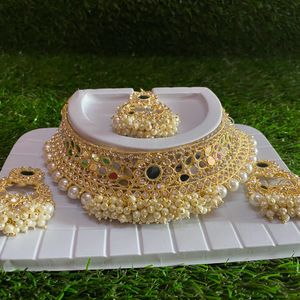 Mirror Work With Small Beads Jewellery Set