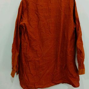 Fabindia Orange Printed Men's Short Kurta