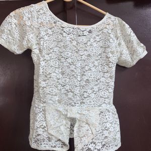 Greyish White Bow Shaped Net Top