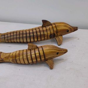 Antique Wooden Fish 1 Pair Showpiece