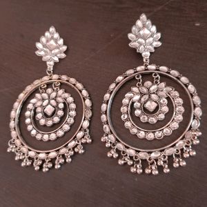 Oxidised Silver Big Size Chandbali Earrings