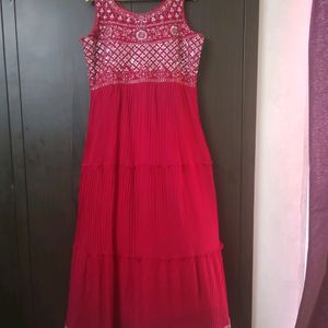 Hot Pink Mirror Work Gown with Duppata