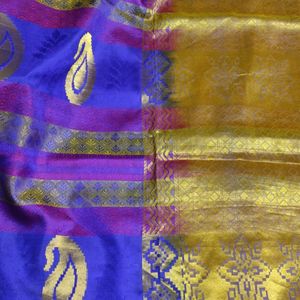 Awsome Blue And Purple Silk Saree