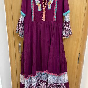 Purple Embroidered With Lace Anarkali Kurta