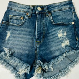 High-waist Ripped Denim Shorts