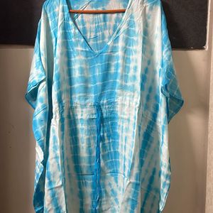 Light Blue And White Tie An Die Kaftan Dress