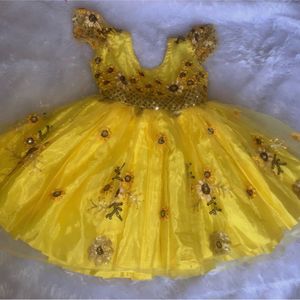 Designer Yellow Flare Dress For Baby Girl