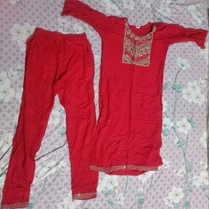 Pack Of 2 Kurti And Bottomwear Set Red & Pink