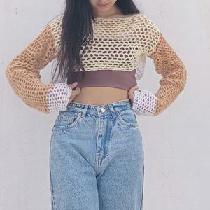 hand made crochet mesh bolero top