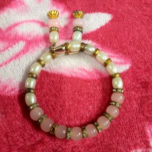 Pink And White Beads Bracelet