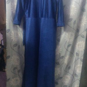 Navy Blue Gown Golden Work On It