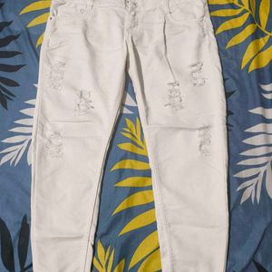 High Waist White Torn Jeans For Sale