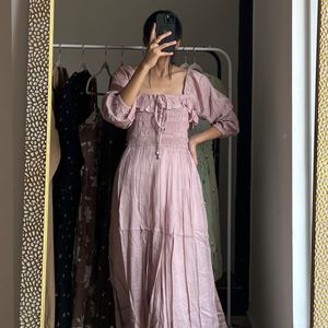 Mauve Pink Square neck Puffed sleeve