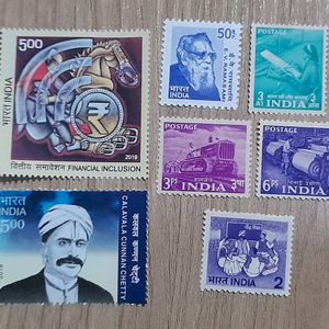 Set Of 7 Indian Stamps