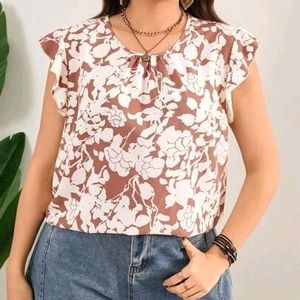 Floral Print V Neck Ruffle Sleeves Top