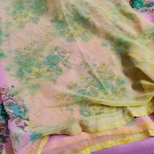 Pink Saare With Yellow Blouse Piece