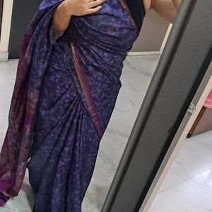 Featherlite Silk Saree Vintage Navy Blue