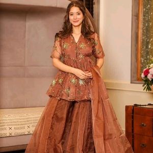 New Coco Brown Organza  Peplum Palazzo Set 🤎🤎