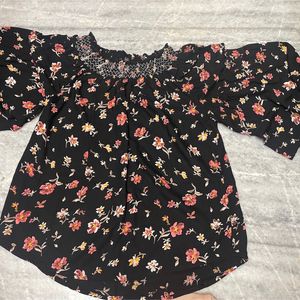 Black With Pink Floral Top  Bell Sleev