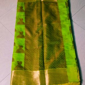 Green Colour Cotton Blend Pattu Border Saree