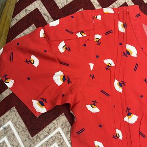 Allen Solly Brand Tomato Red Flower Printed Colour