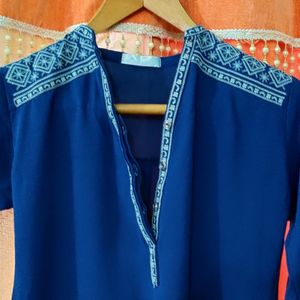 New Georgette Dark Blue Top, Half Sleeve 3/4