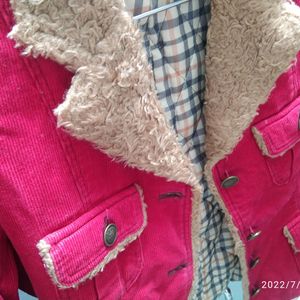 RED CORDUROY JACKET WITH FAUX FUR