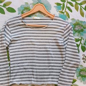 Grey And White Striped Top