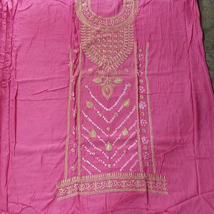 Pink Cotton Bandhani Dress Material