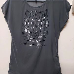 Owl Grey Net Tshirt