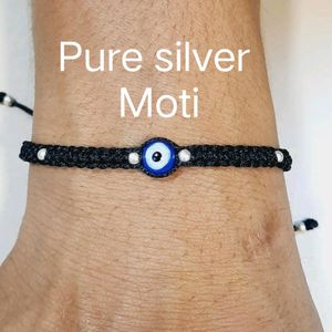 Pure Silver 8 Moti Evil Eye Braslet (Najariya)