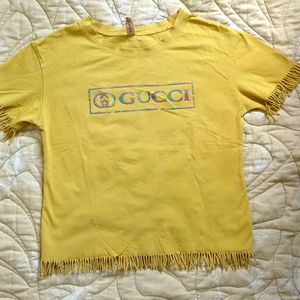 Beutiful Yellow Croptshirt With Blue Lining T-back