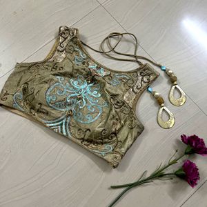 Blue Gold Embroidery Blouse