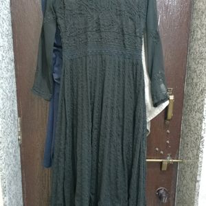 Chickankari Anarkali Kurti With Inner And Dupatta