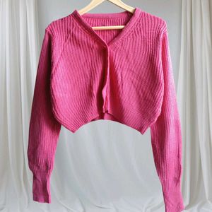 Pink Crop Cardigan