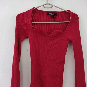 Red Sweetheart Neck Fitted Top