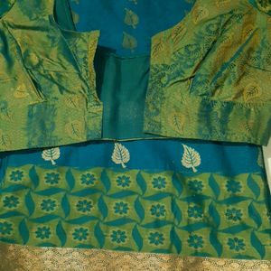 Blue Saree With Stitched Blouse