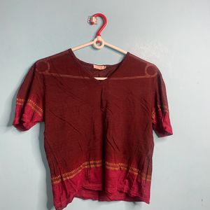 Maroon V Neck See through Top