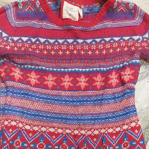 Red Multi Colour Woolen Top