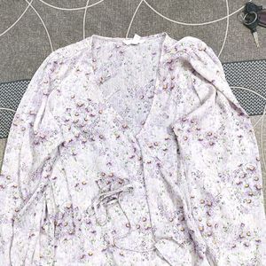 wrapover blouse top purple flower