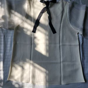 Korean White Puffy Sleeve Top