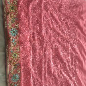 Elegant Peach Saree With Thread Work