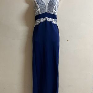 Korean Long Navy Blue Designer Gown